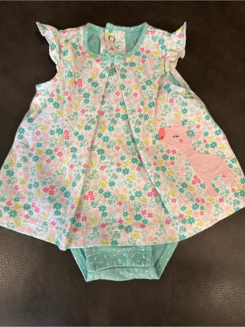 child of mine Pink & Mint Floral Flutter Dress Bodysuit